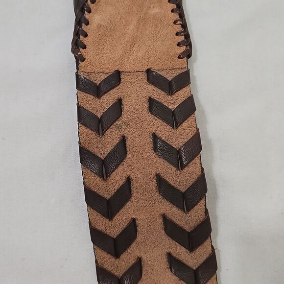 Brown Woven Leather Belt with Metal Buckle - Picture 6 of 7